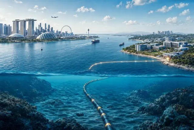 Illustrative visual for the Nongsa–Changi submarine cable linking Batam and Singapore