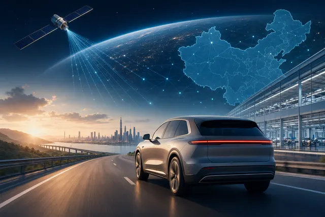 Illustration of a connected vehicle using low Earth orbit satellite IoT connectivity