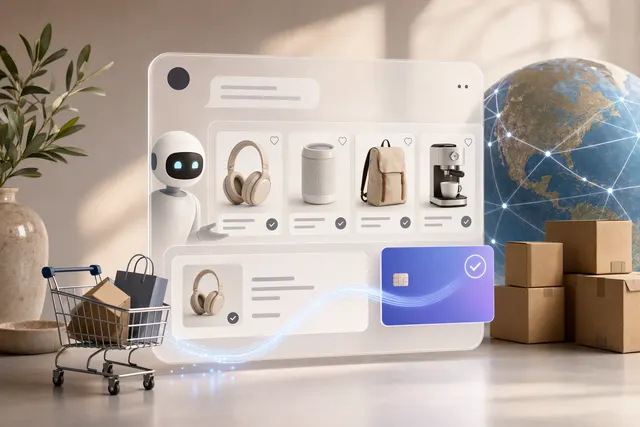 Illustration for an article about AI-assisted product discovery and checkout
