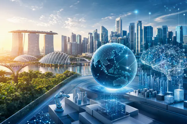 Illustration representing Singapore’s digital economy and business adoption of artificial intelligence