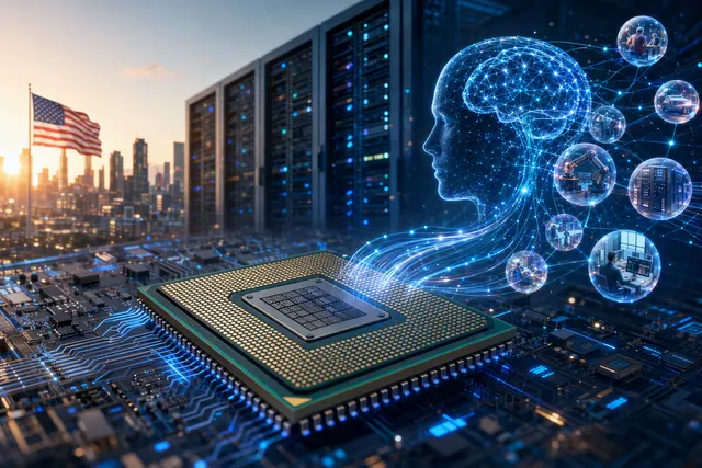 Illustration accompanying an article about Intel, AI-agent CPU demand and Maverick Capital’s trillion-dollar valuation thesis.