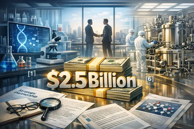 AI-generated editorial hero image illustrating the strategic alliance between Insilico Medicine and Bora Pharmaceuticals, symbolizing AI-driven drug discovery combined with pharmac