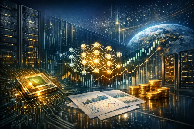 AI-generated editorial illustration representing Nvidia’s earnings growth and expanding AI infrastructure ecosystem
