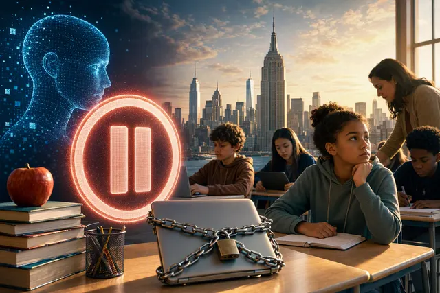 What did New York City Mayor Zohran Mamdani announce regarding artificial intelligence use in public schools—including the one year moratori