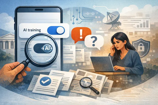 A smartphone screen displaying the Samsung Health app with an AI consent toggle warning overlay against a medical-themed background