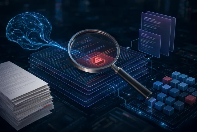 Illustration representing OpenHack AI‑powered security code review workflow with LLM coding agents analyzing source code