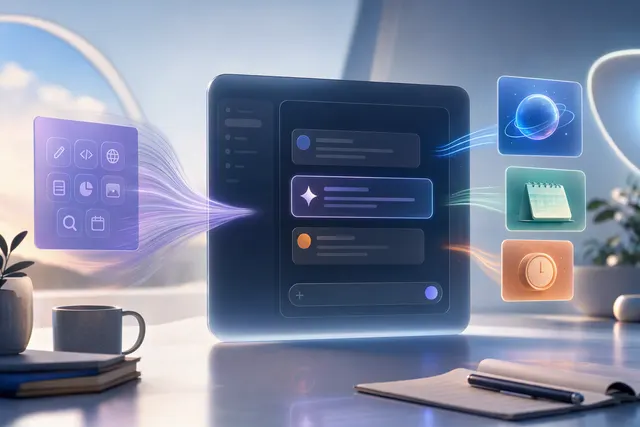 Editorial illustration representing Gemini’s shift from standalone Gems and Spark to Skills and Task mode