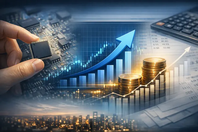 Illustration of Analog Devices power-management chips supporting AI data-center infrastructure