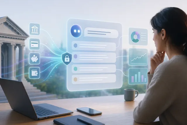 Illustration of ChatGPT analyzing personal banking and financial data after linking accounts