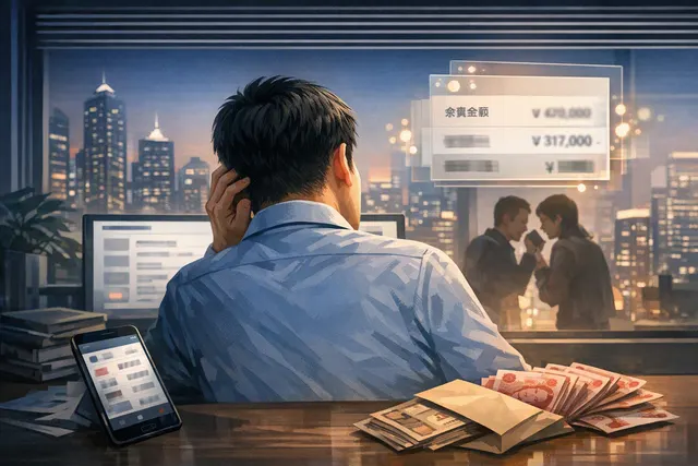 Conceptual image of Chinese tech giant Tencent's WeChat app interface with bonus figures and a termination notice overlay.