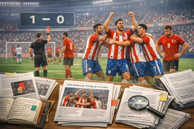 Paraguay players celebrating their 1-0 win over Turkey in the 2026 World Cup Group D match at Levi's Stadium, Santa Clara