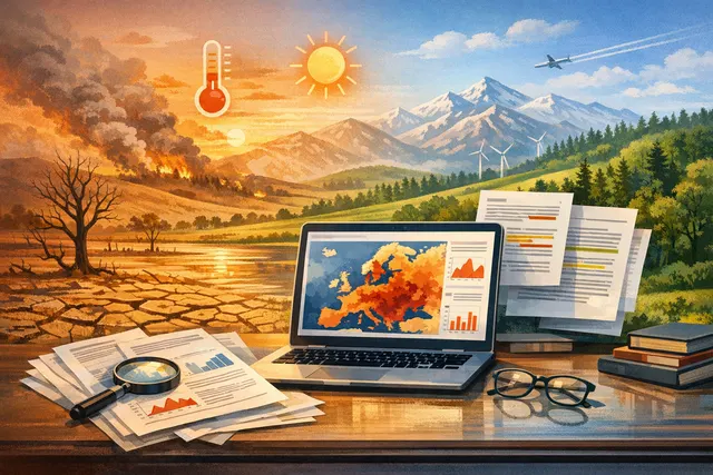 AI-generated visual representation of a heatwave over a European city, illustrating the compound dry-and-hot extremes analyzed in a new Climate Analytics study on household income