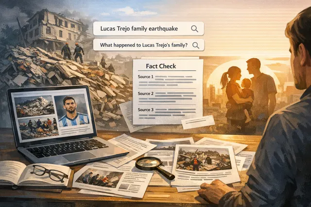 AI-generated editorial image showing the aftermath of Venezuela's twin earthquakes, with collapsed buildings and search-and-rescue operations, representing the disaster that killed