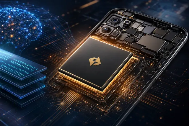 Editorial illustration of MediaTek Dimensity 9600 Pro smartphone chipset and flagship phones