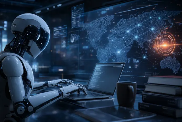 AI coding agent completing security bounty tasks on a laptop