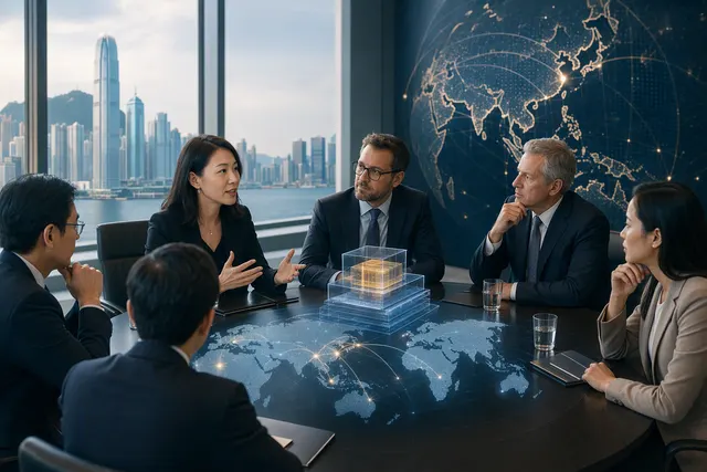 Illustration of tokenized ETF distribution connecting Asian financial markets and digital-asset platforms