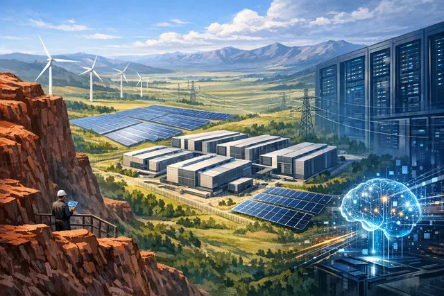 Illustration of a renewable-powered AI data centre campus in Ulanqab, Inner Mongolia