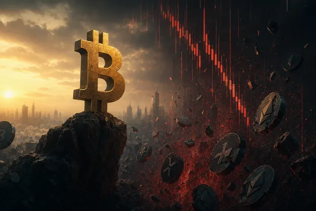 Editorial illustration representing Bitcoin’s relative resilience during a broader crypto market sell-off