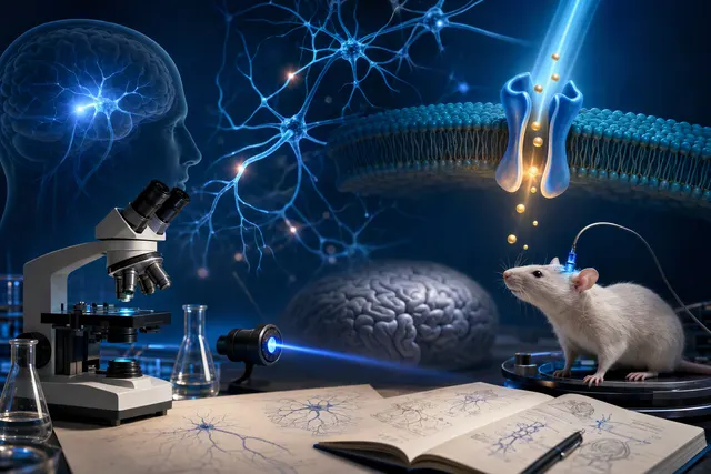 AI-generated editorial illustration accompanying an article about optogenetics and the 2026 Nobel Prize in Physiology or Medicine