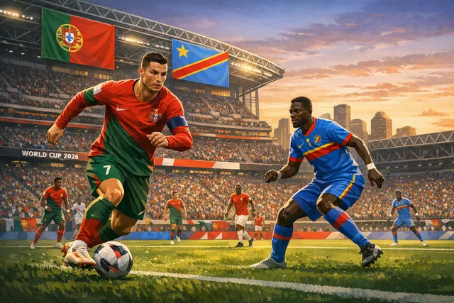 Cristiano Ronaldo playing in his sixth FIFA World Cup for Portugal against DR Congo at NRG Stadium in Houston, 2026