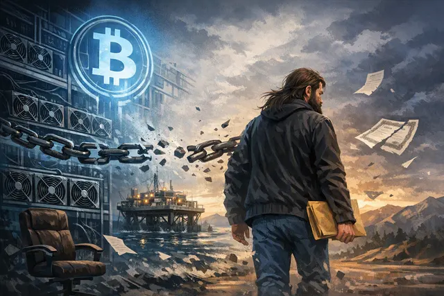 Editorial illustration of Luke Dashjr’s departure from the OCEAN Bitcoin mining pool and the planned CONVOY venture