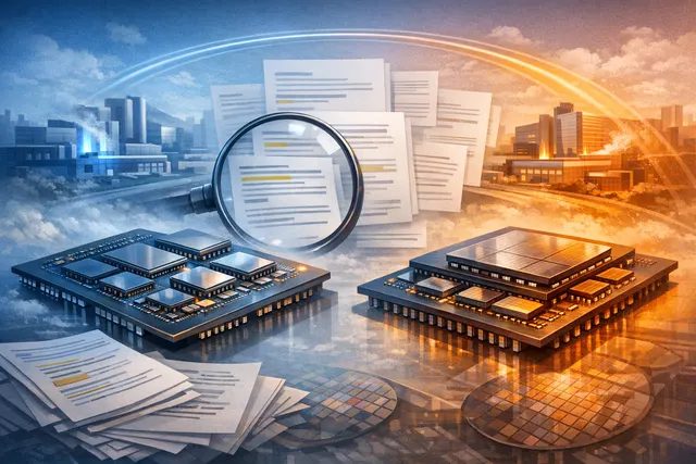 A conceptual 3D rendering of a multi-die AI chip package with silicon bridges, representing Intel's EMIB-T advanced packaging technology used in Google's Humufish TPU.