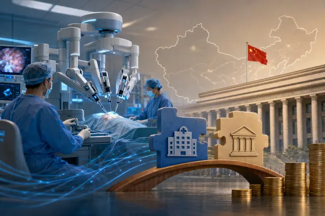 Robotic surgical system in an operating-room setting, illustrating China’s robot-assisted surgery reimbursement reforms