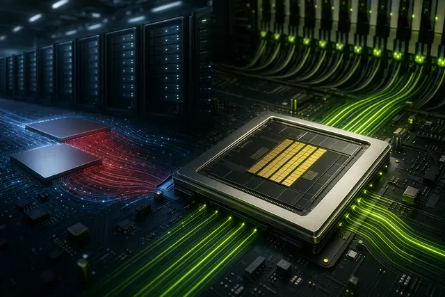 Illustration of NVIDIA’s Arm‑based Vera CPU powering AI data center servers