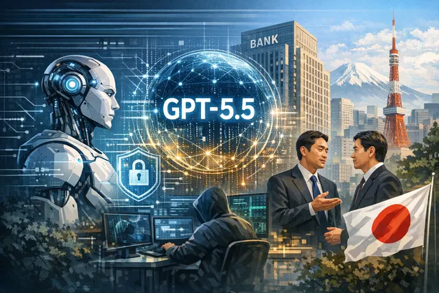 Digital illustration of a shield with circuitry patterns representing AI-driven cybersecurity for Japan's megabanks