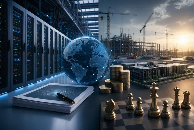 Conceptual illustration of AI data centers and GPUs powering large language models amid surging demand