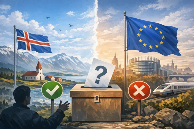 Illustration of Iceland weighing a referendum on restarting European Union accession negotiations