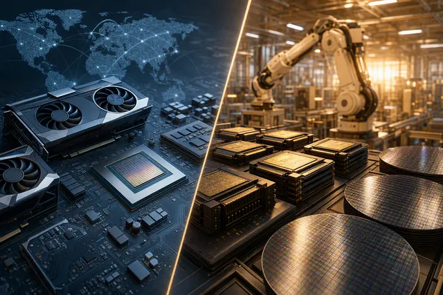 Editorial illustration of next-generation Nvidia and AMD gaming graphics cards amid semiconductor supply constraints