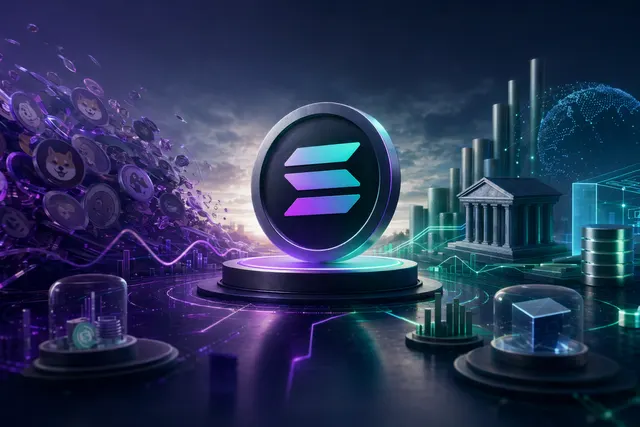 Illustration representing Solana’s evolving ecosystem from memecoin trading to institutional finance and tokenized assets