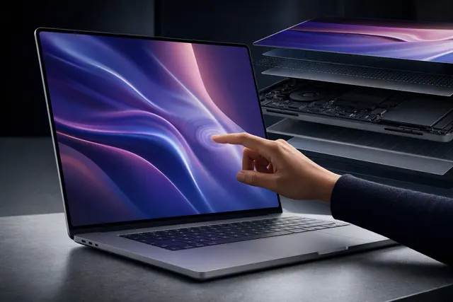 Illustrative concept image for the rumored touchscreen OLED MacBook Pro redesign
