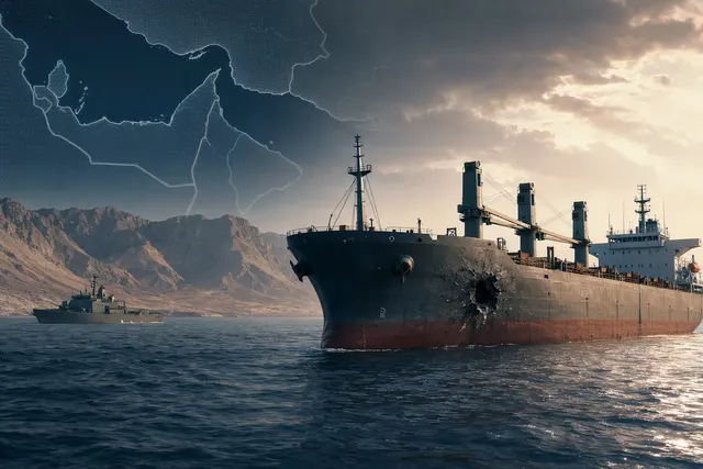 What happened when a merchant vessel was struck by an unidentified projectile while transiting the Strait of Hormuz, what did the United Kin