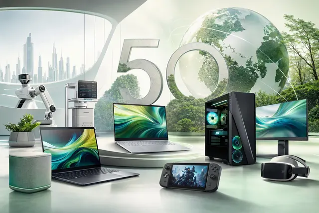 Editorial illustration representing Acer’s IFA 2026 AI, laptop and gaming announcements