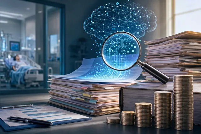Illustration representing AI-assisted hospital documentation and medical billing