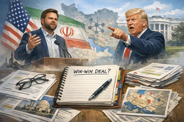 Vice President JD Vance at a White House briefing defending the US-Iran preliminary agreement as a win-win for the United States, while President Donald Trump calls critics fools.