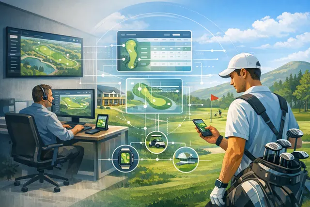 AI-generated illustration representing connected software systems for golf clubs and golfers