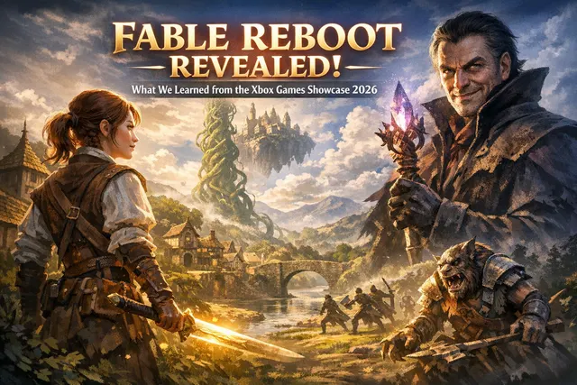 Dark cinematic scene from the Fable reboot Xbox Games Showcase 2026 trailer, showing the villain Isabel in an ominous Albion landscape.