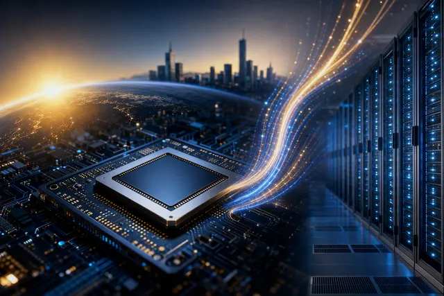 Editorial illustration of Broadcom’s AI infrastructure growth outlook