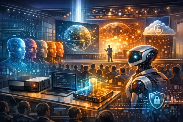 Microsoft Build 2026 conference stage with MAI model branding and AI announcement visuals