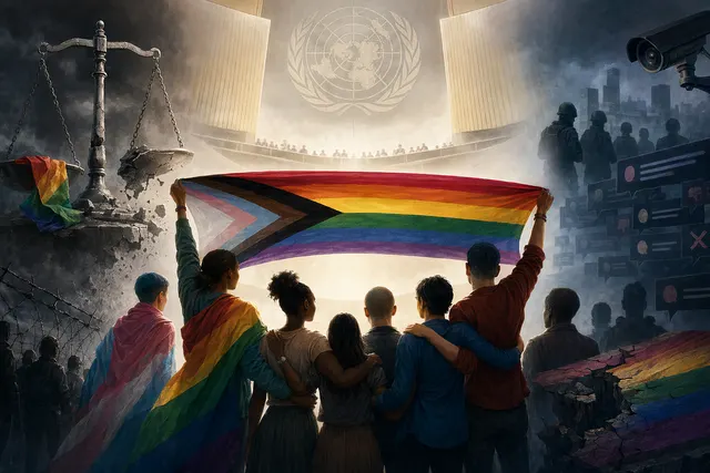 Symbolic illustration representing global discussion on LGBTIQ+ rights and democracy