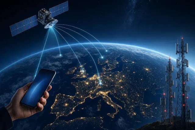 Illustration of satellite-to-mobile connectivity over Europe