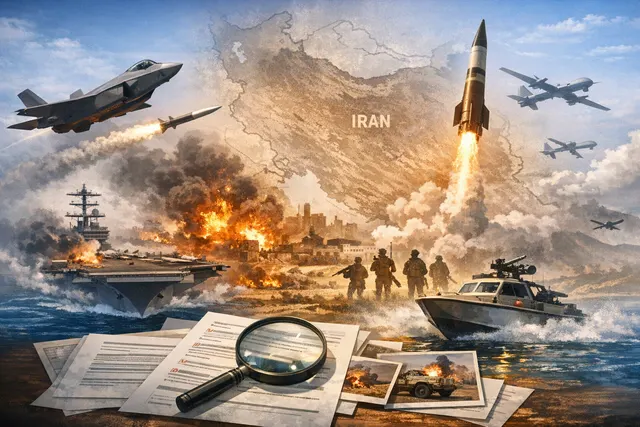 AI-generated image symbolizing the escalating US-Iran military conflict, featuring warships, missiles, and the Strait of Hormuz.