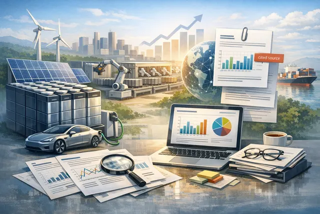 AI-generated infographic showing CATL, BYD, and other global EV battery maker market share data for 2026