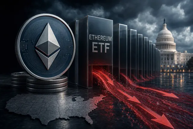 AI-generated editorial illustration for an article about U.S. spot Ethereum ETF outflows.