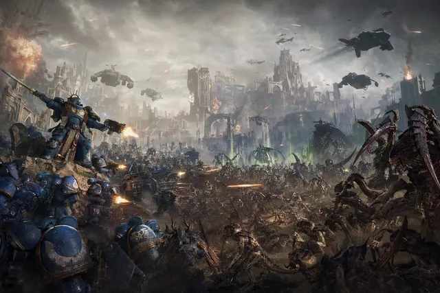 Illustrative artwork representing Warhammer 40,000: Dawn of War IV and its real-time strategy battles.