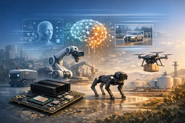 Conceptual illustration of NVIDIA Jetson Orin Nano 2 powering compact robots and edge-AI devices