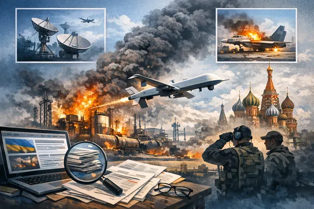 AI-generated editorial hero image depicting a conceptual scene of the 40-day Ukrainian drone campaign against Russian-occupied Crimea.
